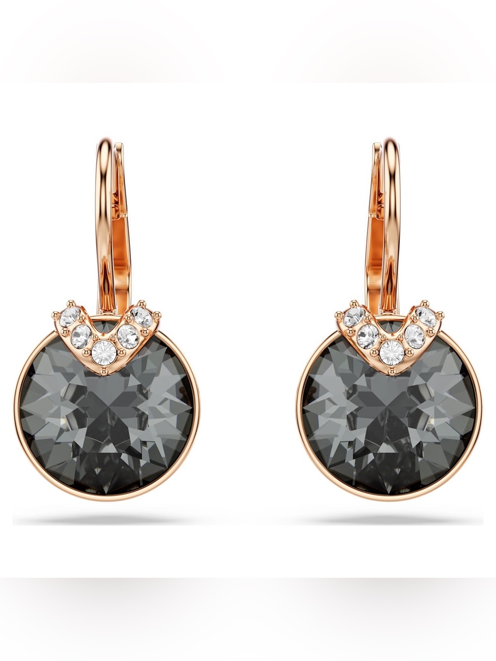 Swarovski 5299318 Crystal Silver Night Drop Earrings Rose Gold Tone NWT Box